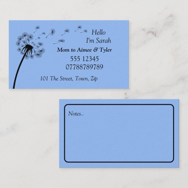 Parent, Mom Contact Business Card (Front/Back)