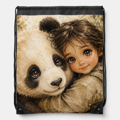 Parent Panda and cute cuddly child Drawstring Bag