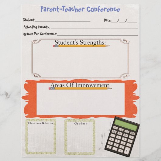 Parent-Teacher Conference Organizer Sheet (Front)