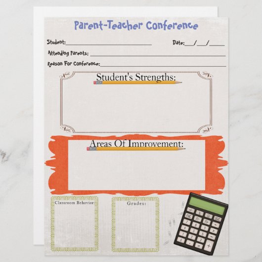 Parent-Teacher Conference Organizer Sheet (Front/Back)
