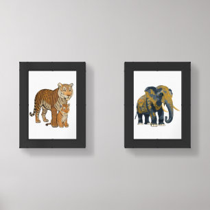 Parent Tiger and Elephant. Wall Art Sets