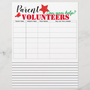 Parent Volunteers Sign up Letterhead