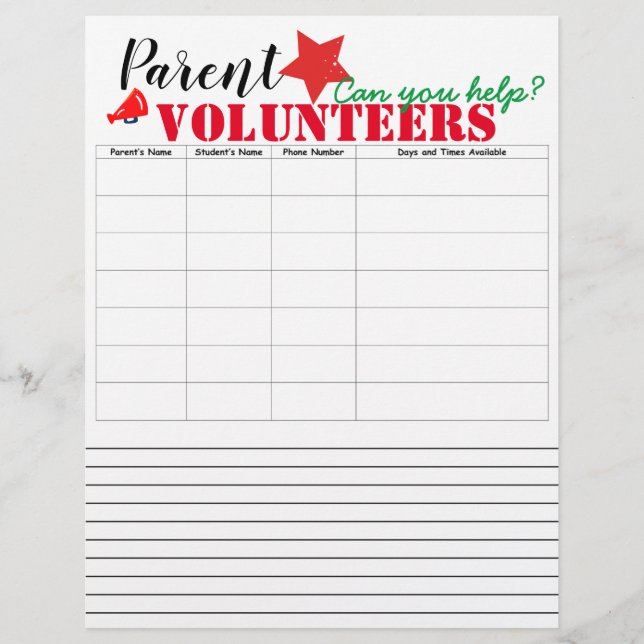Parent Volunteers Sign up Letterhead (Front)