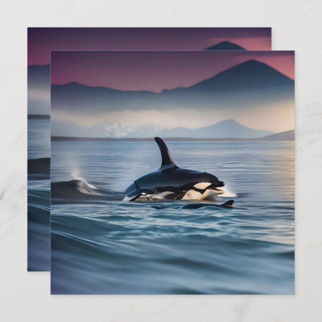 Parental Bliss: Mommy And Baby Orcas In The Ocean, Invitation (Front/Back)