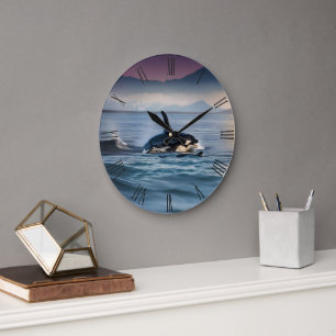 Parental Bliss: Mommy And Baby Orcas In The Ocean, Large Clock