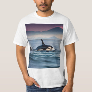 Parental Bliss: Mommy And Baby Orcas In The Ocean, T-Shirt
