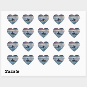 Parental Bliss: Mummy And Baby Orcas In The Ocean, Heart Sticker