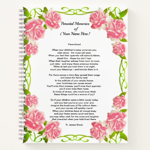 Parental Memories with Parenthood poem Notebook