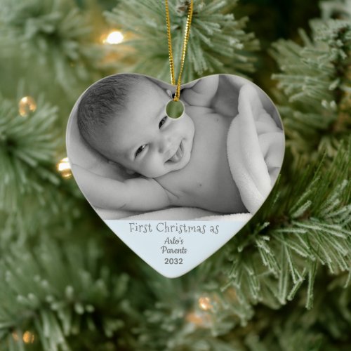 Parents 1st Christmas Baby Boy Son Name Photo Ceramic Ornament