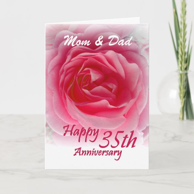 PARENTS - 35th Wedding Anniversary with Pink Rose Card (Front)
