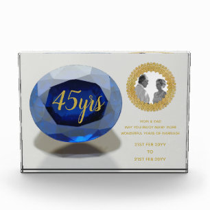 Parents 45th Wedding Anniversary Sapphire PHOTO Acrylic Award