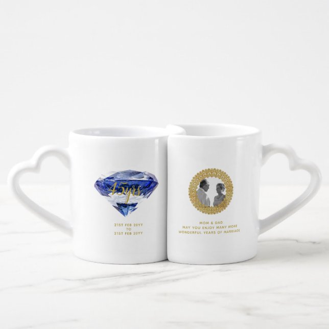 Parents 45th Wedding Anniversary Sapphire PHOTO Coffee Mug Set (Front Nesting)