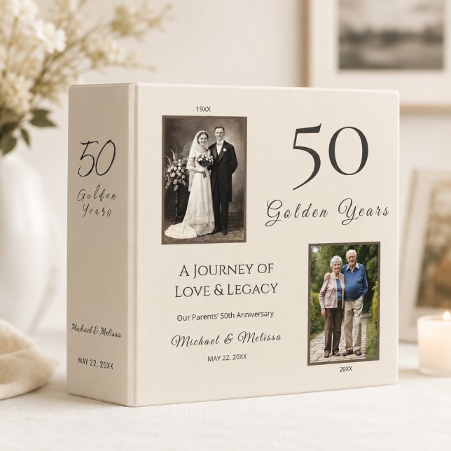 Parents 50th Anniversary Legacy Binder (Elegant ivory and champagne gold 50th anniversary keepsake binder for treasured memories.)