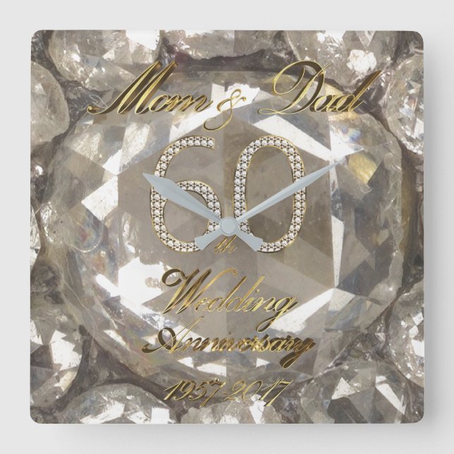 Parents 60th Anniversary Diamond Wedding 2017 Square Wall Clock (Front)