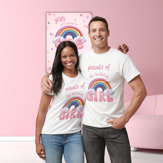 Parents Birthday Girl Rainbow First Birthday T-Shirt (Creator Uploaded)