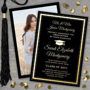 Parents Black & Foil Photo Graduation Announcement