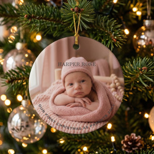 Parents First Christmas Newborn Photo Ceramic Ornament