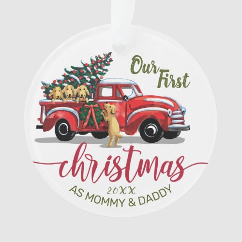 Parents First Christmas Vintage Red Truck Photo Ornament