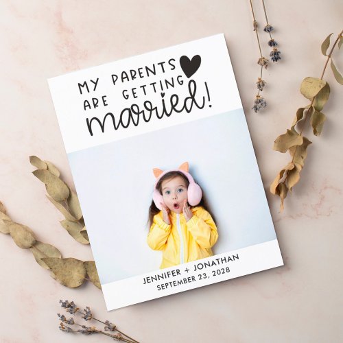 Parents getting married child photo save the date announcement postcard