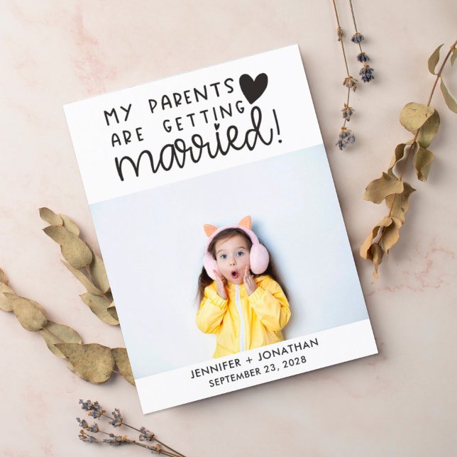 Parents getting married child photo save the date announcement postcard (Creator Uploaded)