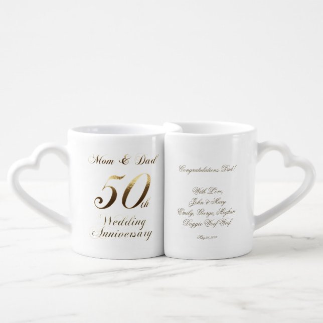 Parents Golden Wedding 50th Anniversary Coffee Mug Set (Front Nesting)