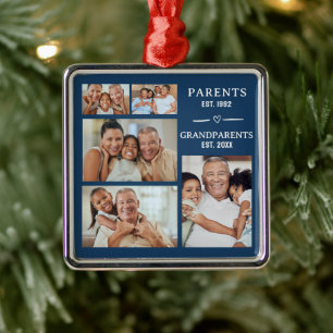 Parents Grandparents Year Est Custom 5 Photo Metal Ornament