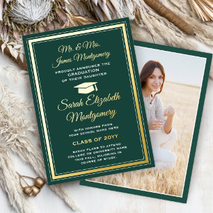 Parents Green & Foil Photo Graduation Announcement