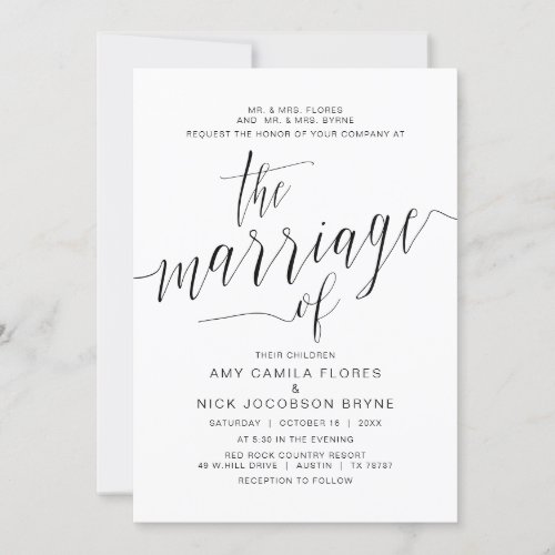 Parents hosting Black Calligraphy Marriage Invitation