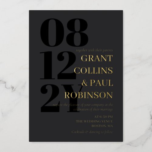 Parents Hosting Black  Gold Typography Wedding Foil Invitation