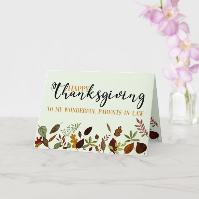 Parents in Law Fall Foliage Thanksgiving Card (Orchid)