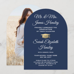 Parents Navy Blue Photo Graduation Announcement
