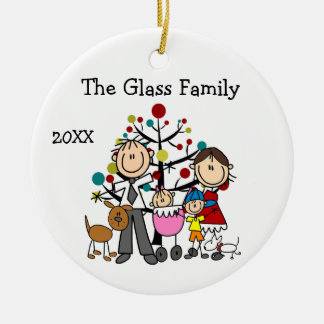 Parents, Small Boy, Baby Girl, Two Dogs Ceramic Ornament