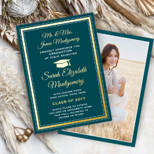 Parents Teal & Foil Photo Graduation Announcement