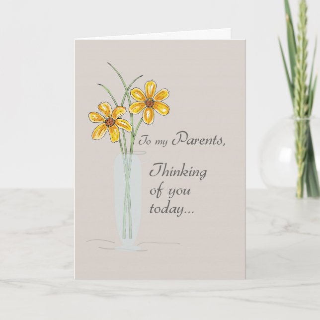 Parents, Thinking of You Two Flowers Vase Card (Front)