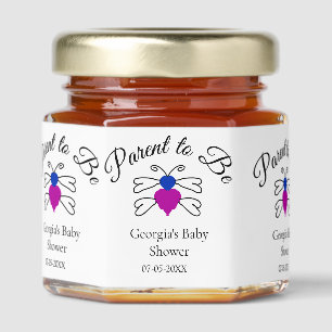 Parents to be blue pink baby shower honey bee text jar favors