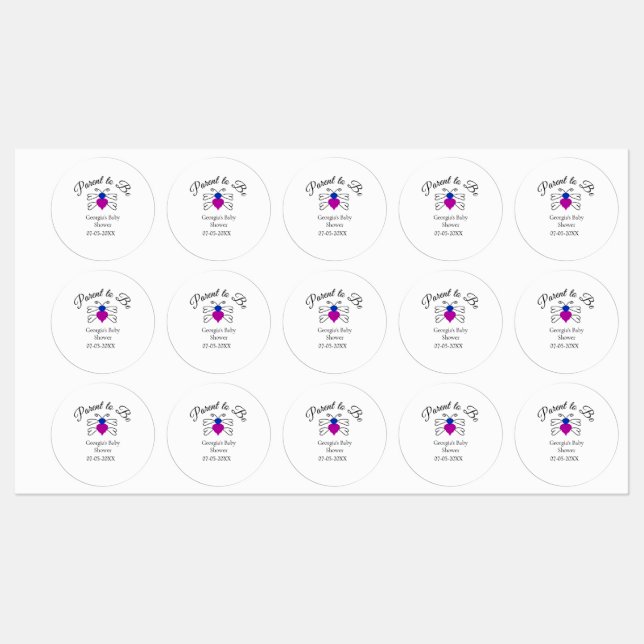 Parents to be blue pink baby shower honey bee text labels (Sheet)