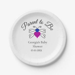 Parents to be blue pink baby shower honey bee text paper plates