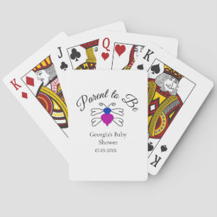 Parents to be blue pink baby shower honey bee text poker cards
