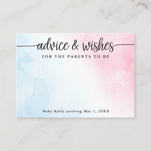 Parents to Be Pink Blue  Wishes and Advice Cards