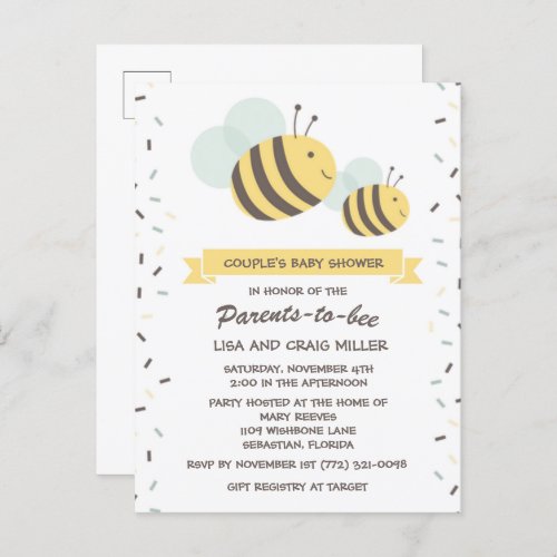 Parents to Bee Bumblebee Couples Baby Shower Invi Invitation Postcard