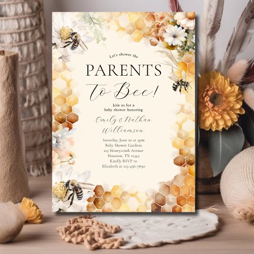 Parents To Bee Gender Neutral Floral Baby Shower Invitation