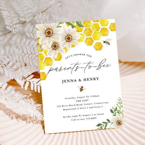 Parents to Bee Honey Bee  Daisies Baby Shower Invitation