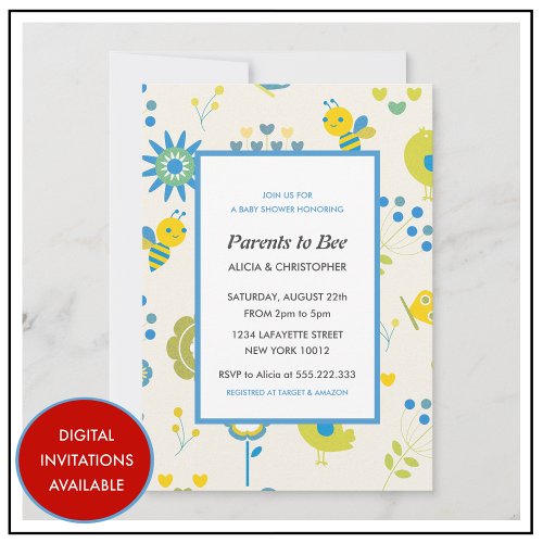 Parents to bee invitations gender neutral floral