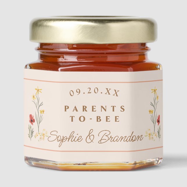 Parents to Bee Peach Wildflowers Baby Shower Honey Jar Favors (Front)