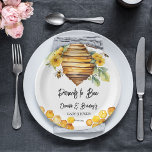 Parents to bee spring bee baby shower template paper plates<br><div class="desc">Parents to bee spring flowers honey bee baby shower  template party plates personalized tableware decor,  bee hive with yellow flowers and bees honey comb baby shower paper plates</div>