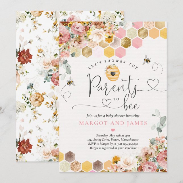 Parents To Bee Spring Boho Wildflower Baby Shower Invitation (Front/Back)