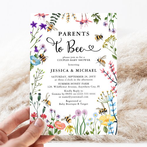 Parents to_Bee Wildflower  BumbleBee Baby Shower  Invitation