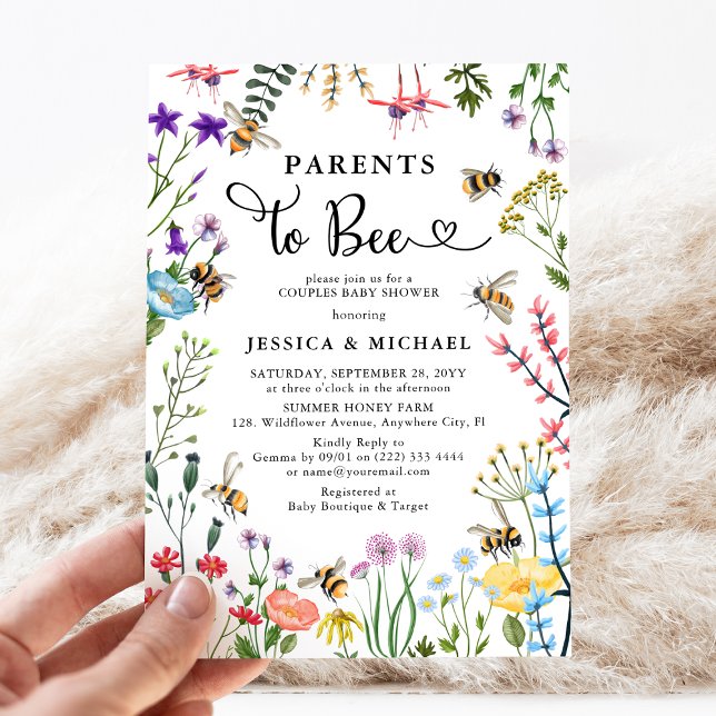 Parents to-Bee Wildflower & BumbleBee Baby Shower  Invitation (Creator Uploaded)
