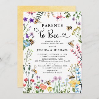 Parents to-Bee Wildflower & BumbleBee Baby Shower  Invitation
