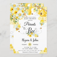Parents to Bee Yellow Floral Baby Shower Neutral Invitation
